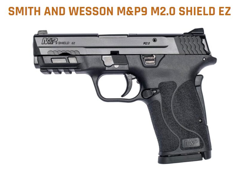 A smith & wesson m&p9 m2.0 shield ez semi-automatic pistol, black with branding and grip details.