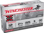 A box of winchester 12 gauge super x shotgun shells, featuring buckshot pellets with a velocity of 1325 fps.