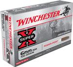 A box of winchester super-x 6mm remington rifle cartridges with a graphic of a deer, emphasizing hunting use.