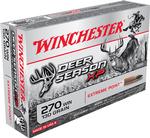 Box of winchester deer season xp 270 winchester 130 grain extreme point ammunition with an illustration of a deer.