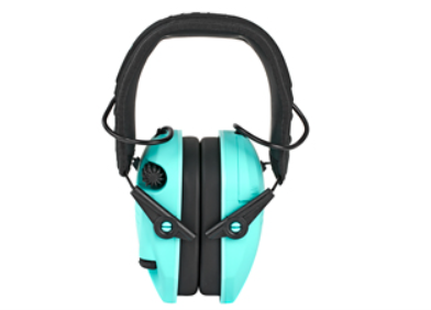 Turquoise noise-cancelling headphones with a black headband and side buttons, isolated on a white background.