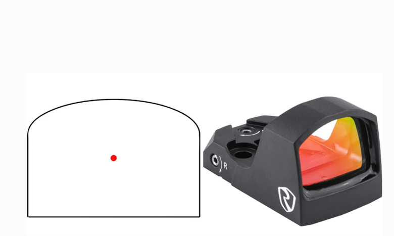 Diagram comparing a standard red dot sight image with an optical red dot sight on a white background.